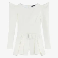 Girls White Belted Playsuit