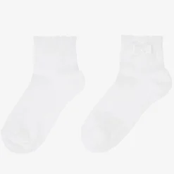 Girls White Bow Cotton Socks