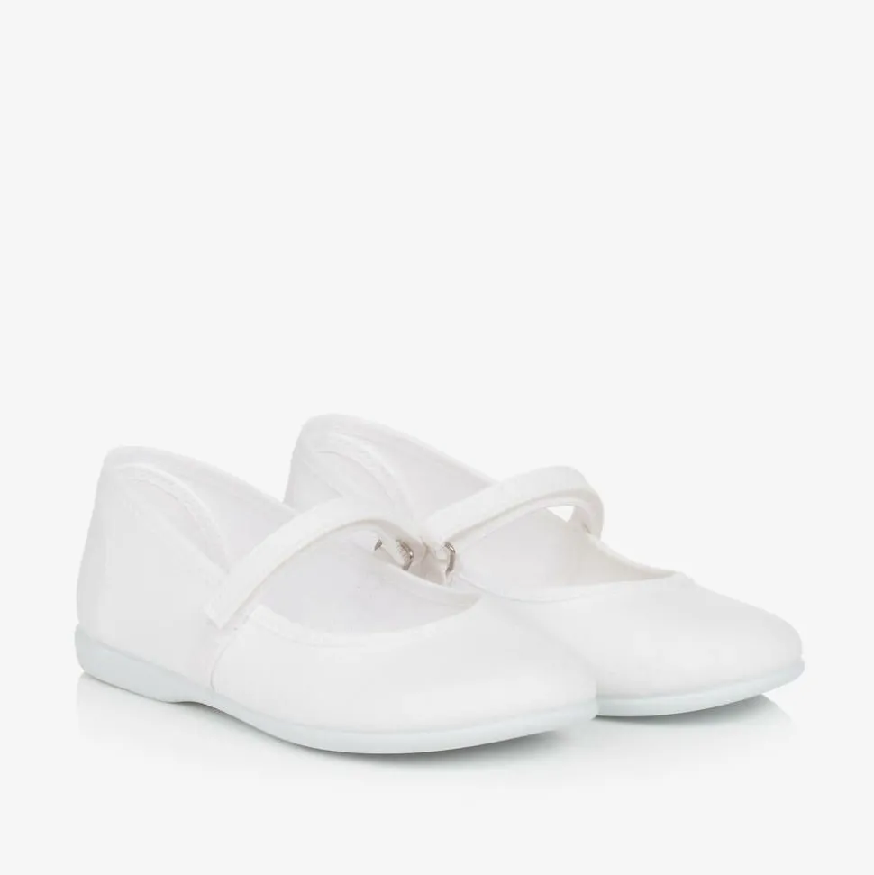Girls White Canvas Bar Shoes
