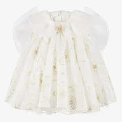 Girls White Chiffon Embroidered Dress
