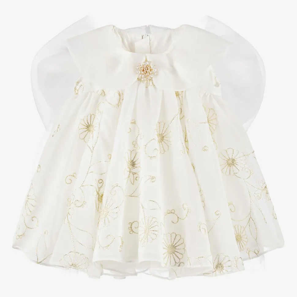 Girls White Chiffon Embroidered Dress