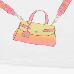 Girls White Cotton Bag Print T-Shirt