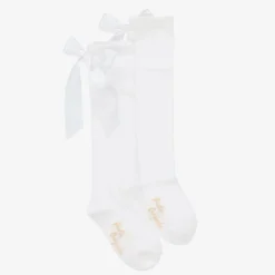 Girls White Cotton Bow Socks