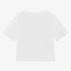 Girls White Cotton Boxy Fit T-Shirt