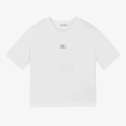 Girls White Cotton DG T-Shirt