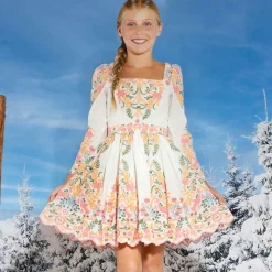 Girls White Cotton Embroidered Floral Dress