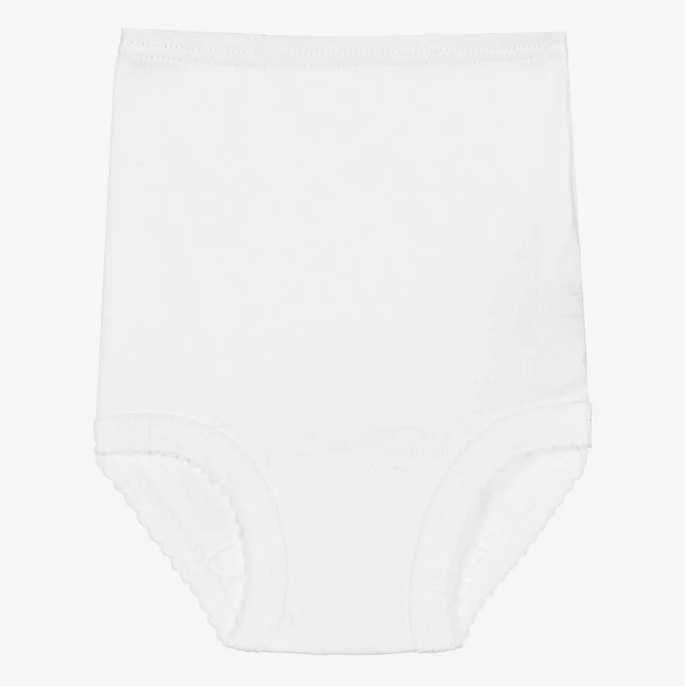 Girls White Cotton Frilly Pants