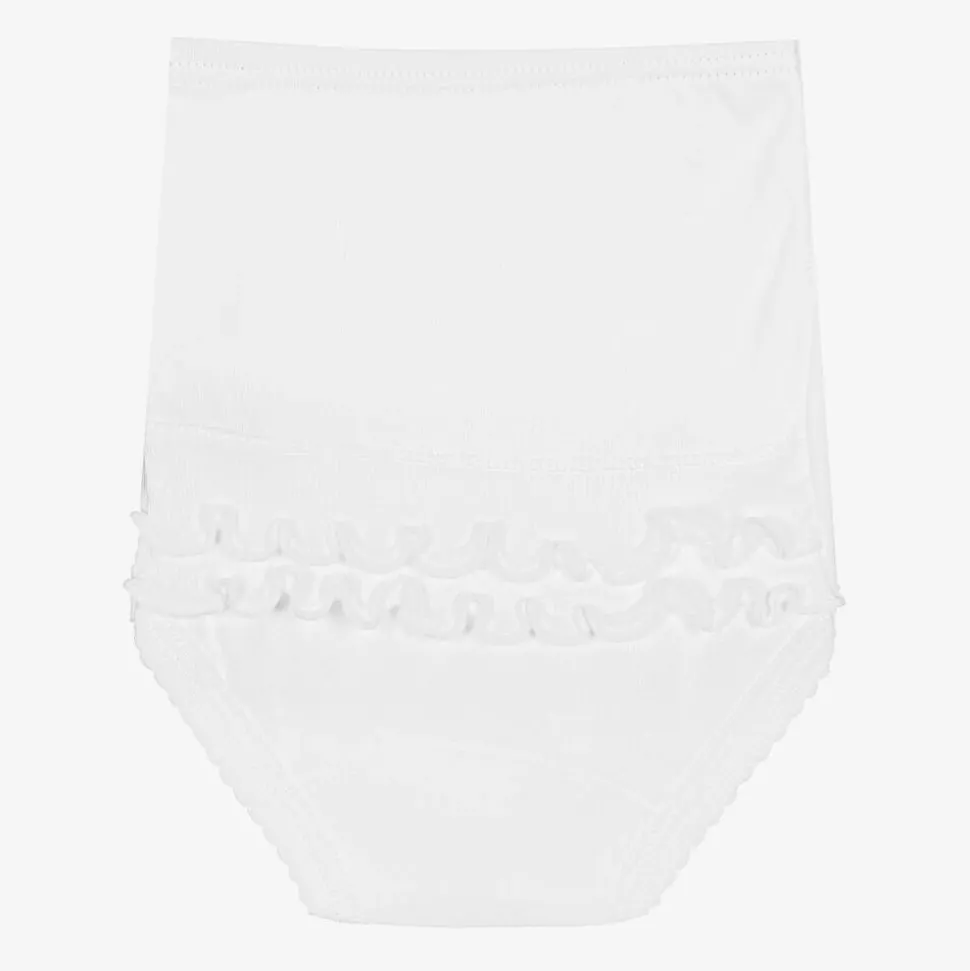 Girls White Cotton Frilly Pants