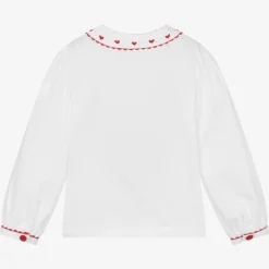 Girls White Cotton Heart Blouse