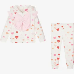 Girls White Cotton Heart Print Tracksuit