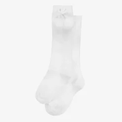 Girls White Cotton Knee Length Socks