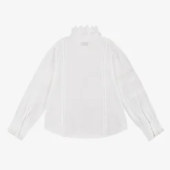 Girls White Cotton Lace & Ruffle Blouse