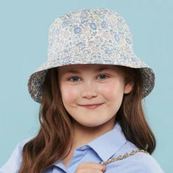 Girls White Cotton Liberty Print Sun Hat