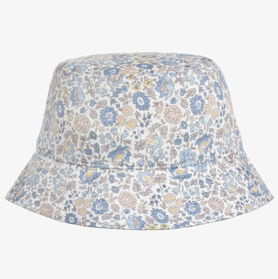 Girls White Cotton Liberty Print Sun Hat