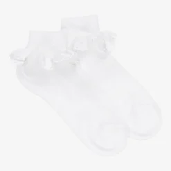 Girls White Cotton Ruffles Socks