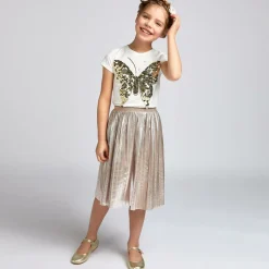 Girls White Cotton Sequin Butterfly T-Shirt