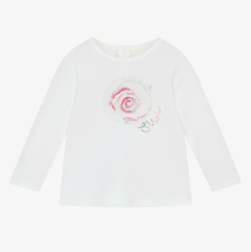 Girls White Cotton Spiral Print Top