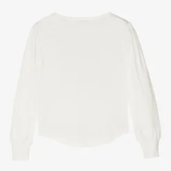 Girls White Cotton Studded Necklace Top