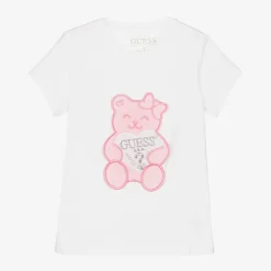 Girls White Cotton Teddy Bear T-Shirt