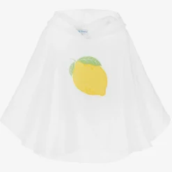 Girls White Cotton Towelling Lemon Poncho