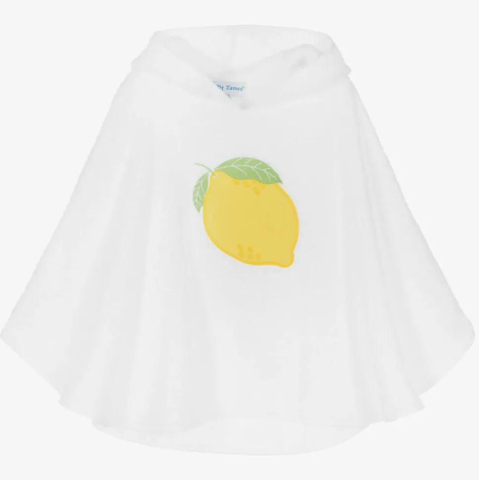 Girls White Cotton Towelling Lemon Poncho