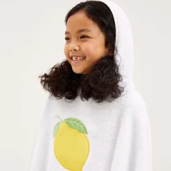 Girls White Cotton Towelling Lemon Poncho
