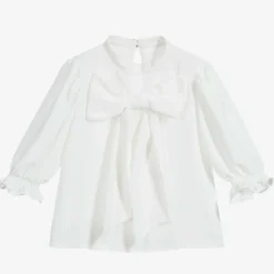 Girls White Crêpe Bow Blouse