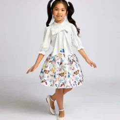 Girls White Crêpe Bow Blouse