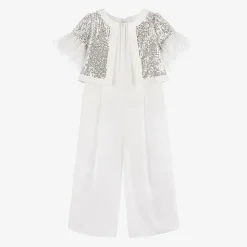 Girls White Crêpe Chiffon Jumpsuit
