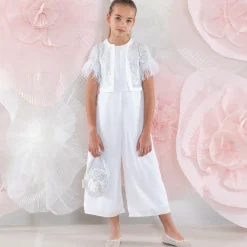 Girls White Crêpe Chiffon Jumpsuit