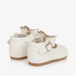 Girls White Faux Leather Bow Shoes