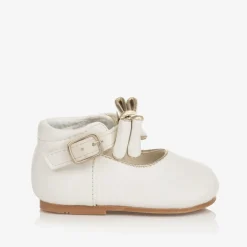 Girls White Faux Leather Bow Shoes