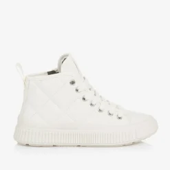 Girls White Faux Leather Quilted Trainers