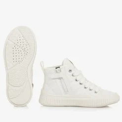 Girls White Faux Leather Quilted Trainers