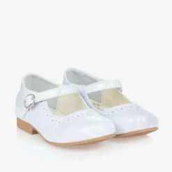 Girls White Faux Patent Leather Shoes