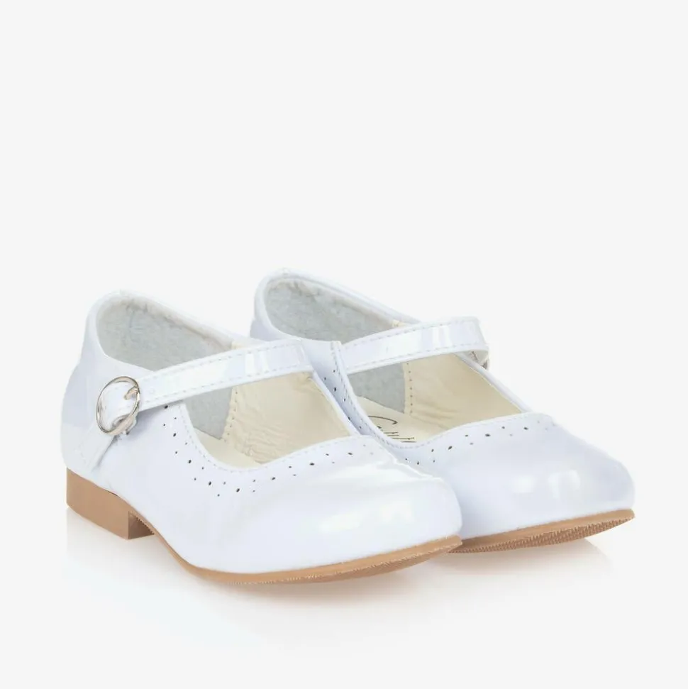 Girls White Faux Patent Leather Shoes