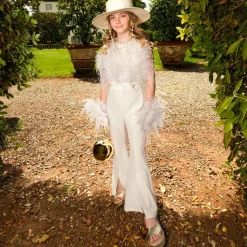 Girls White Feather Jumpsuit