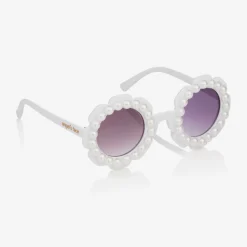 Girls White Floral Pearl Sunglasses