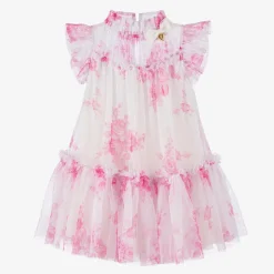 Girls White Floral Tulle Dress