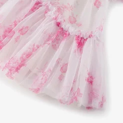 Girls White Floral Tulle Dress