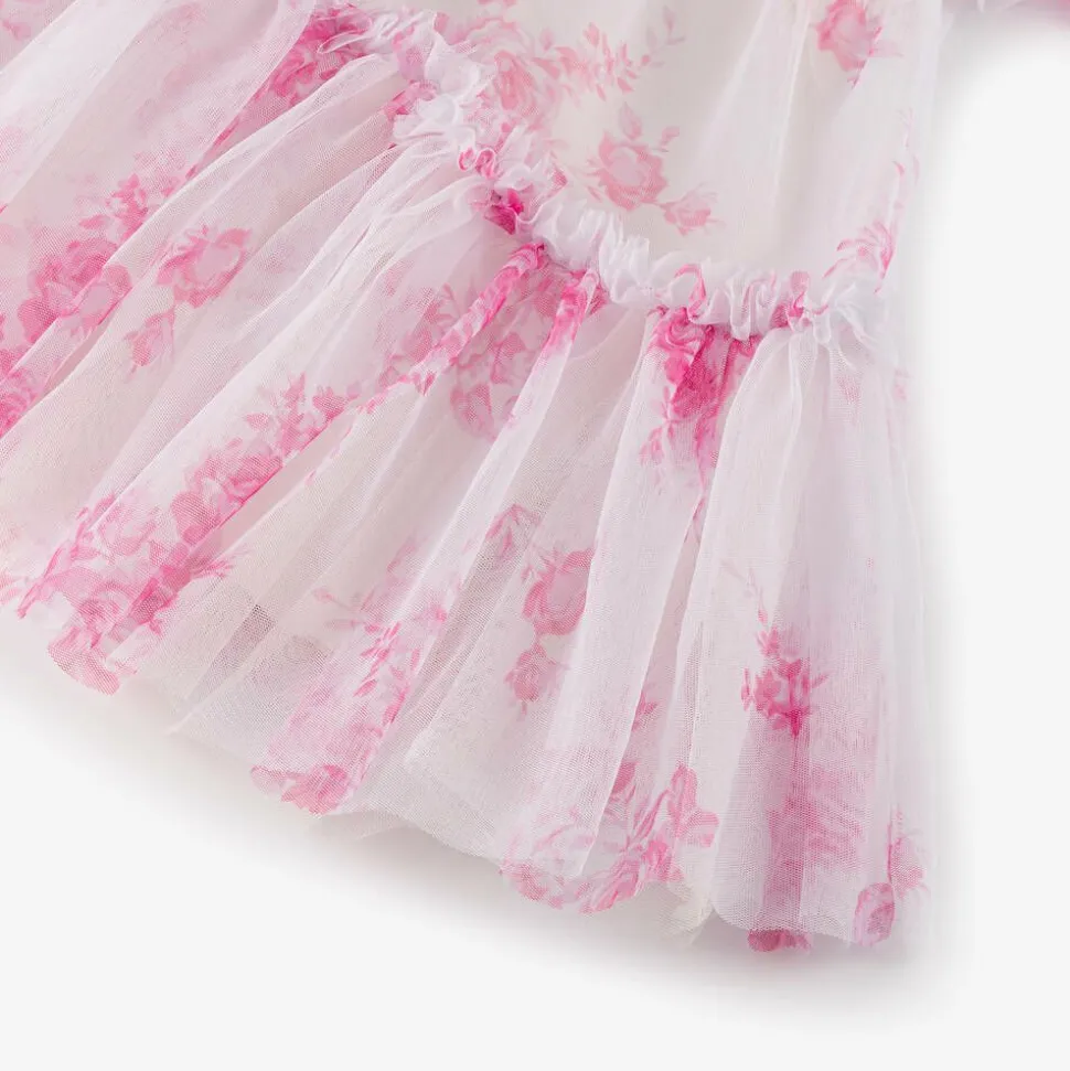 Girls White Floral Tulle Dress