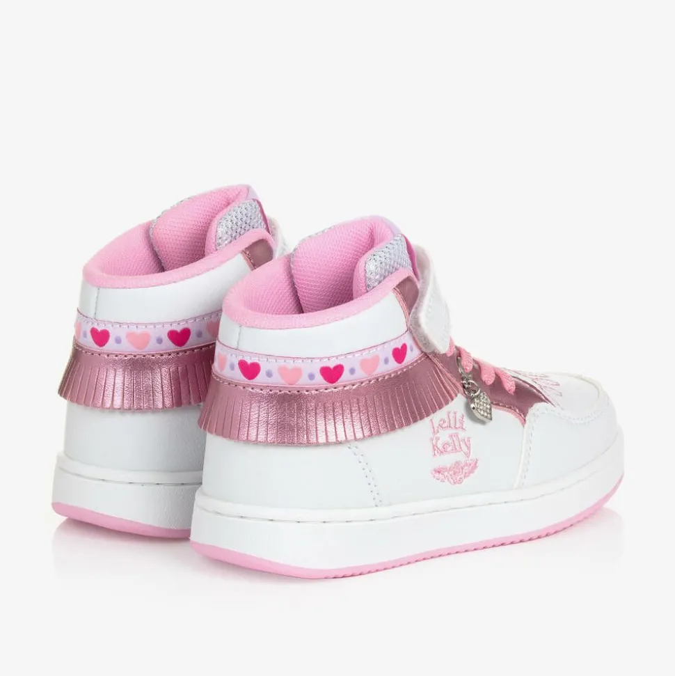 Girls White Fringed High-Top Trainers