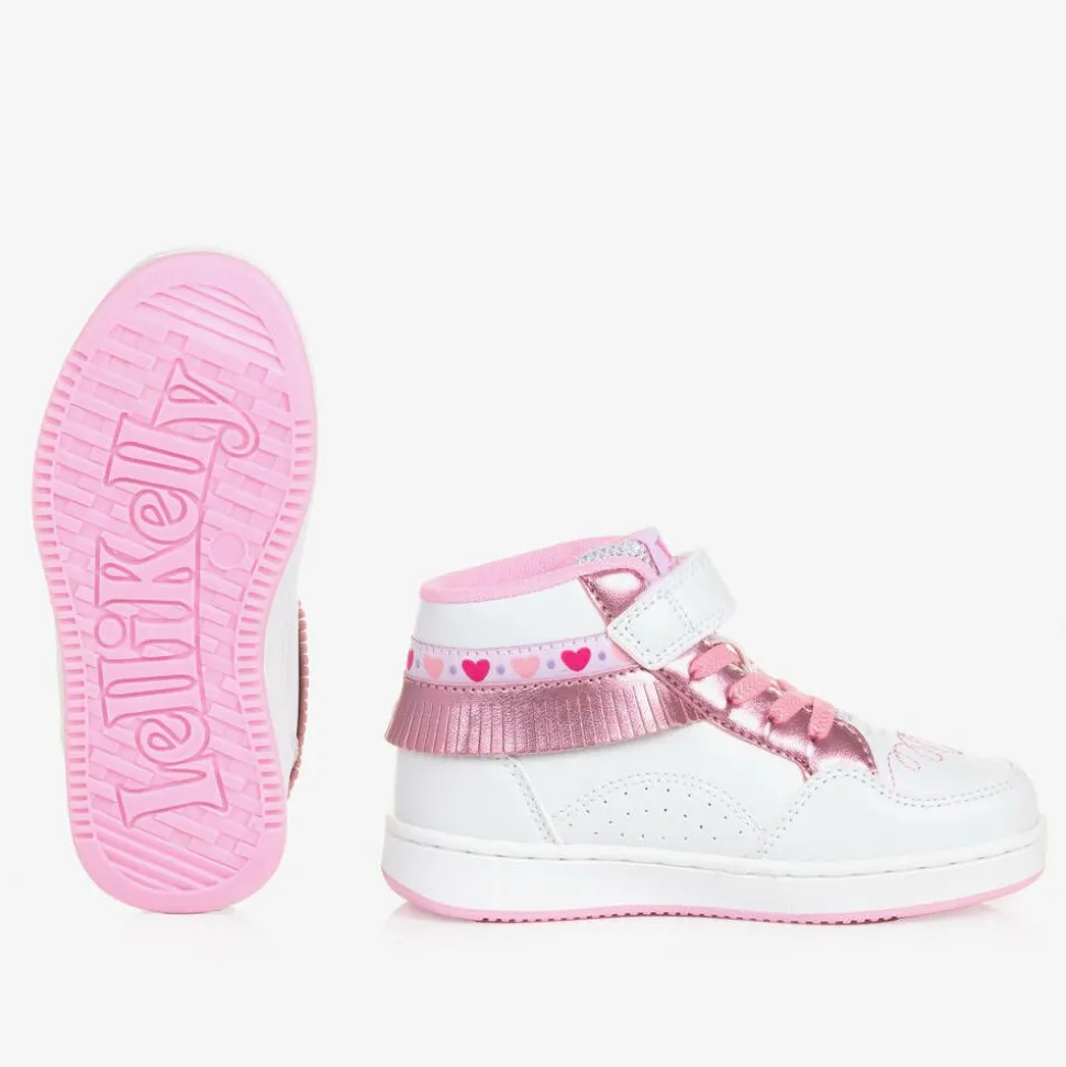 Girls White Fringed High-Top Trainers