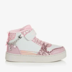 Girls White Glitter Bracelet High-Top Trainers