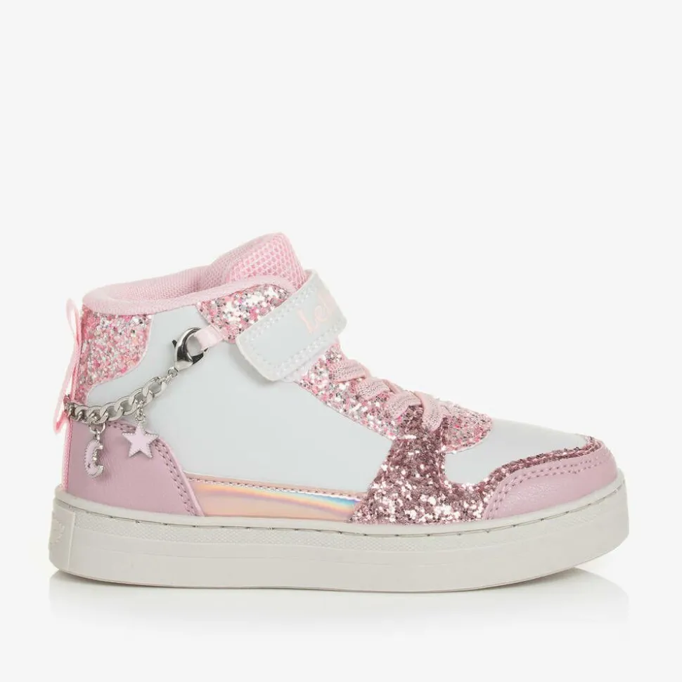 Girls White Glitter Bracelet High-Top Trainers