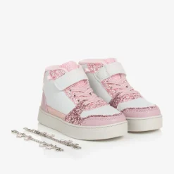 Girls White Glitter Bracelet High-Top Trainers