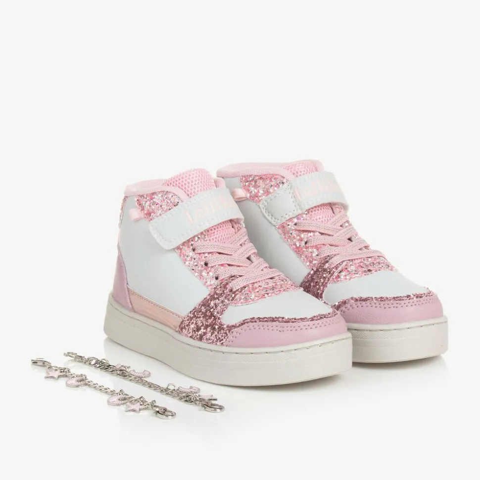 Girls White Glitter Bracelet High-Top Trainers