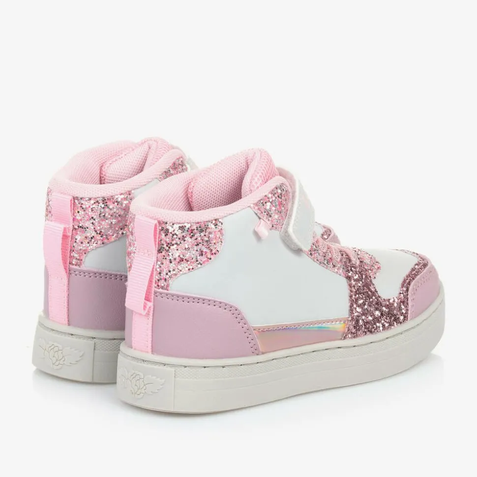 Girls White Glitter Bracelet High-Top Trainers