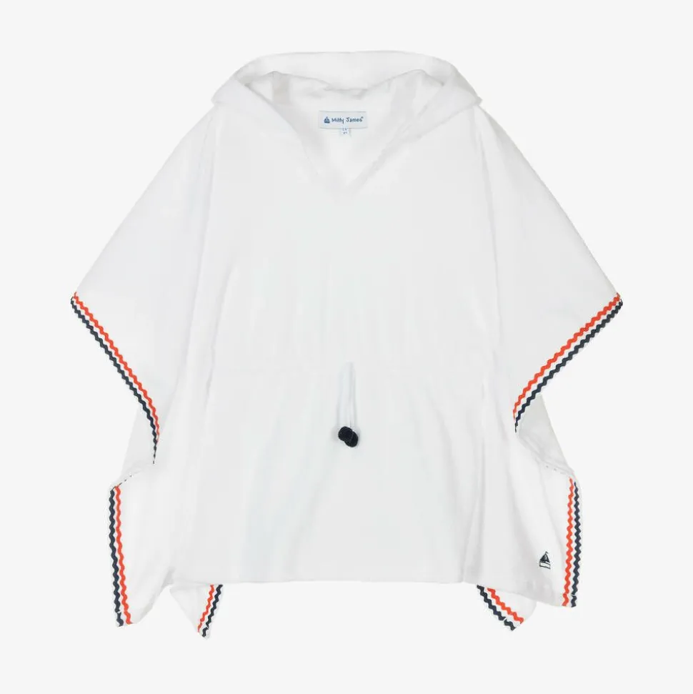 Girls White Hooded Towelling Poncho