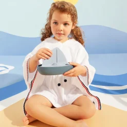 Girls White Hooded Towelling Poncho